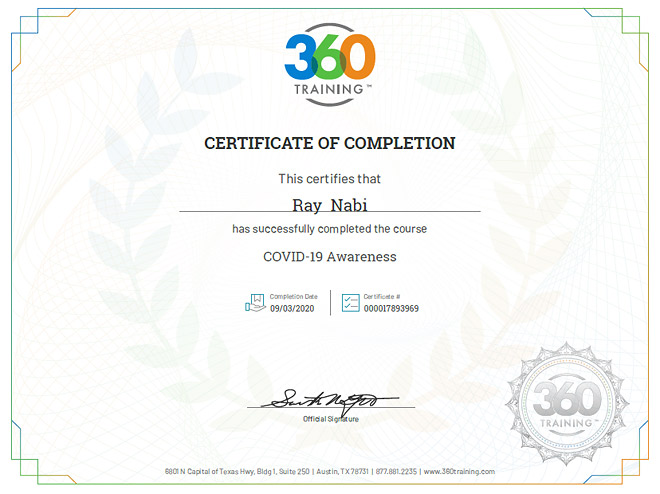 COVID-19 Awareness Training Certificate